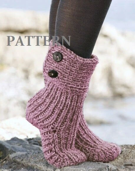Knitting PATTERN ARAN CHUNKY BOOT SLIPPERS SOCKS NW eBay