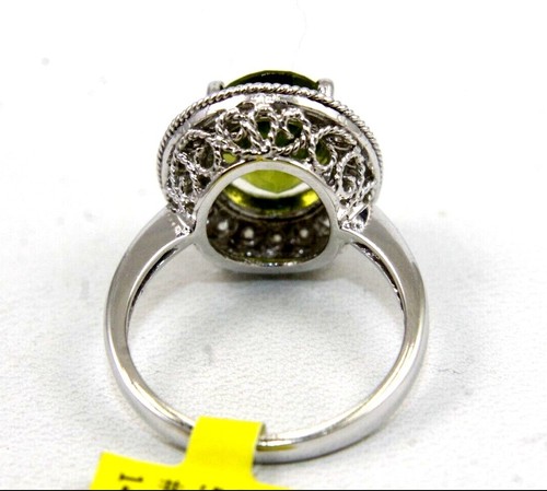 Natural Oval Green Peridot & Diamond Halo Solitaire Ring 14k White Gold 4.75Ct - Picture 4 of 6