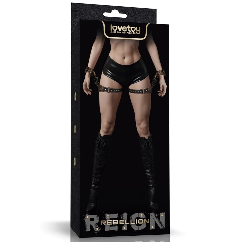 Bracelete Rebellion Reign couro ecológico coxa e pulso contenção bondage BDSM - Imagem 2 de 4