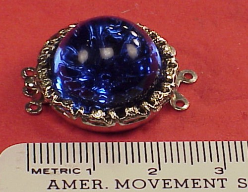 Vintage 22mm Necklace Clasp Connector 3 Str Blue Sapphire Glass Chrome Art Deco - Picture 2 of 6