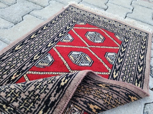 1x3 ft Vintage Turkish Rug – Handmade Small Boho Rug Red Decor - Natural Wool - Picture 7 of 8
