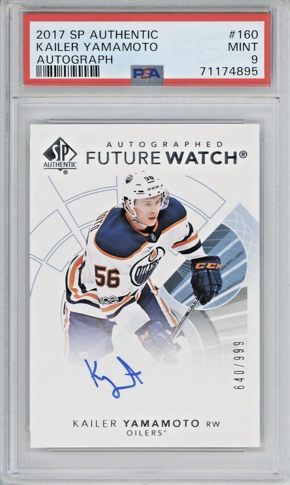 2017/18 UD SP AUTHENTIC Kailer Yamamoto FUTURE WATCH AUTO RC ROOKIE /999 PSA 9