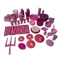 Vintage Barbie House Play Kitchen Pink Pots Pans Dishes Cups