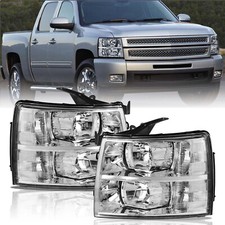 Pair Chrome Headlights Clear Lens For 2007-2013 Chevy Silverado 1500 2500 3500