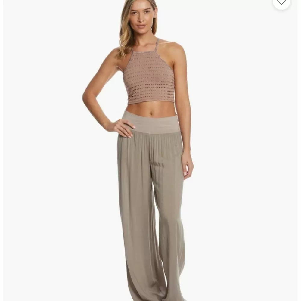 HARD TAIL Flat Waist Linen Wide Leg Yoga Pants in Driftwood Sz L