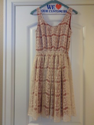 Maurices Red With Cream Lace Overlay Dress Size X Small | eBay