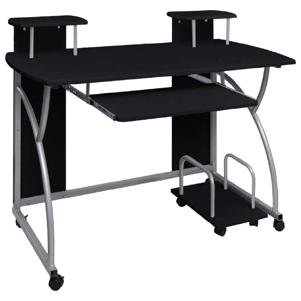 Bureau d'ordinateur compact noir en bois d'ingénierie pour petits espaces
