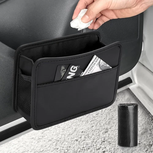 Collapsible Car Trash Can, Leather Vehicle Garbage Organizer Bin Holder with One
