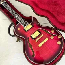 Simi Hollow LP Electric Guitar Purple Flamed Maple Top and Back Abalone Flower