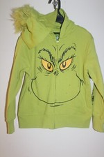Dr. Seuss The Grinch Boy's XS Hoodie Long Sleeve Hooded Character Zip Sweatshirt