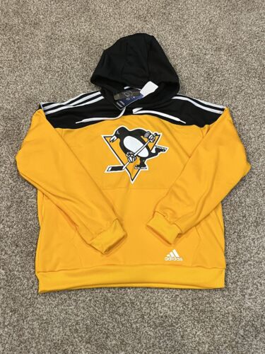 Mens XL Black & Yellow adidas Pittsburgh Penguins Hoodie Sweatshirt NWT $90 - Picture 1 of 1