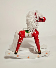 Vintage Large Red Wooden Rocking Horse 6.5" Tall Christmas Ornament