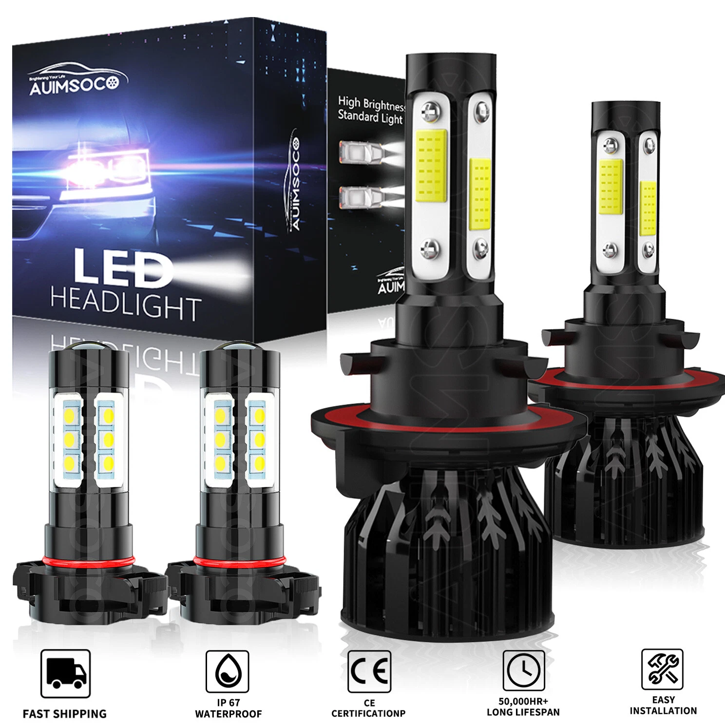 For GMC Yukon 2007 - 2014 LED Headlights Kit High Low Beam Fog Light 6500K Bulbs