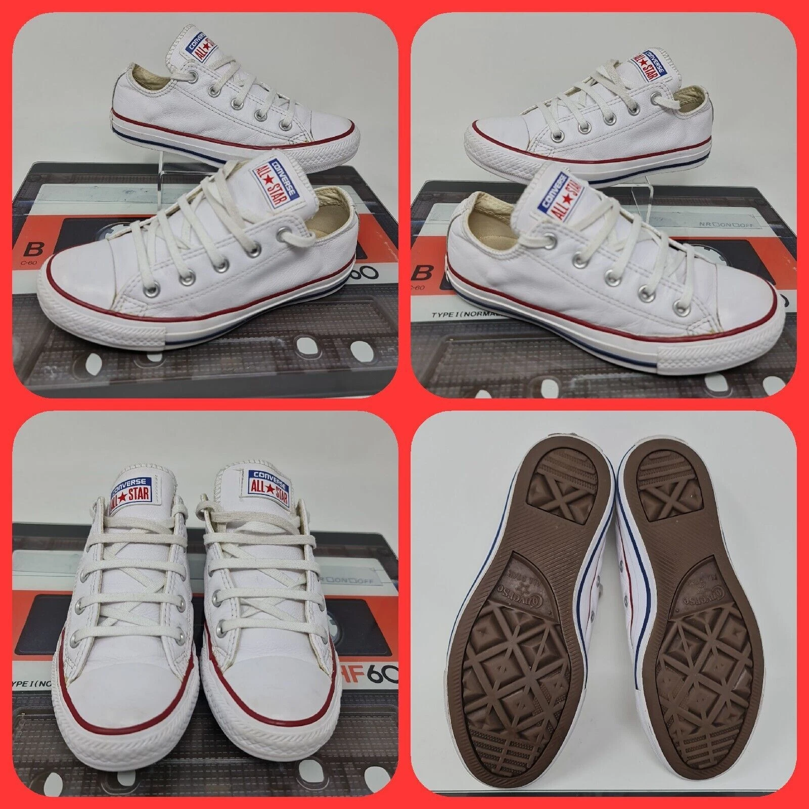 converse taglia 4 scarpe da ginnastica all star pelle bianca uk donna ragazza lo top gc