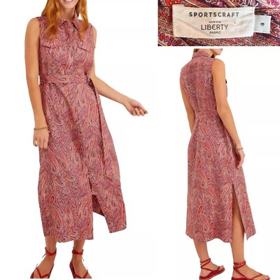Liberty+Sportscraft Orange/Purple Paisley Linen Belted, Shirt Dress  8Aust-UK/4US | eBay