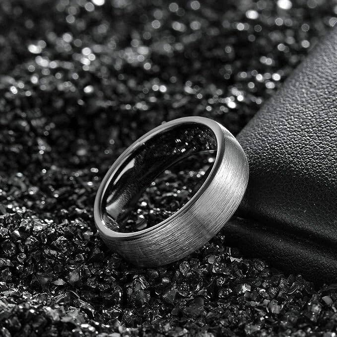 Anillo de boda con cúpula de tungsteno de 6 mm para hombre clásico cepillado pareja promesa anillo Foto 4 de 4
