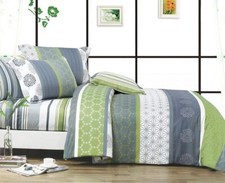 Queen Size 5pc Serene Print Cotton Bed Set:1 Duvet Cover 2 Shams 2 Cases X2828 