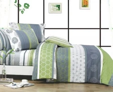 Queen Size 5pc Serene Print Cotton Bed Set:1 Duvet Cover 2 Shams 2 Cases (X2828)