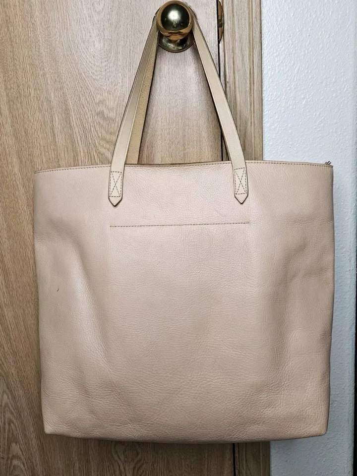 Madewell IVORY/Tan Leather Double Handles Large Tote Shoulder Bag Purse - Image 2 of 4