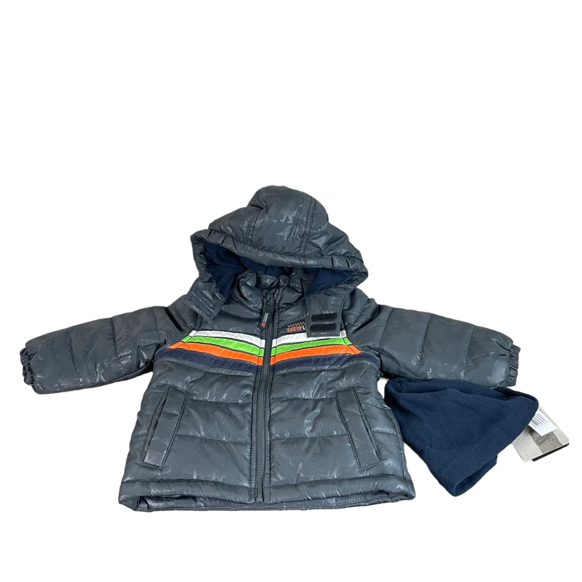 London Fog Dinosaur Print Puffer Coat Jacket Toddler 2T Gray Full Zip  Beanie New | eBay