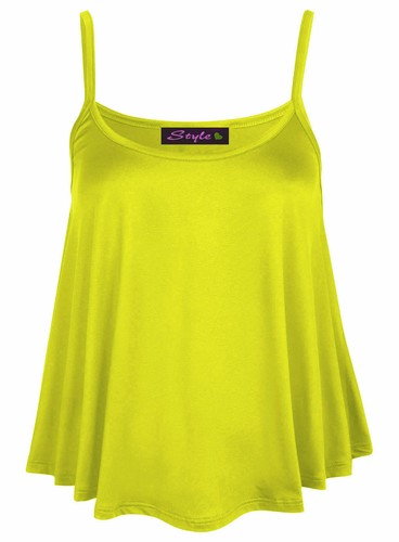WOMENS PLAIN SWING VEST SLEEVELESS TOP STRAPPY CAMI LADIES FLARED UK - Picture 55 of 55