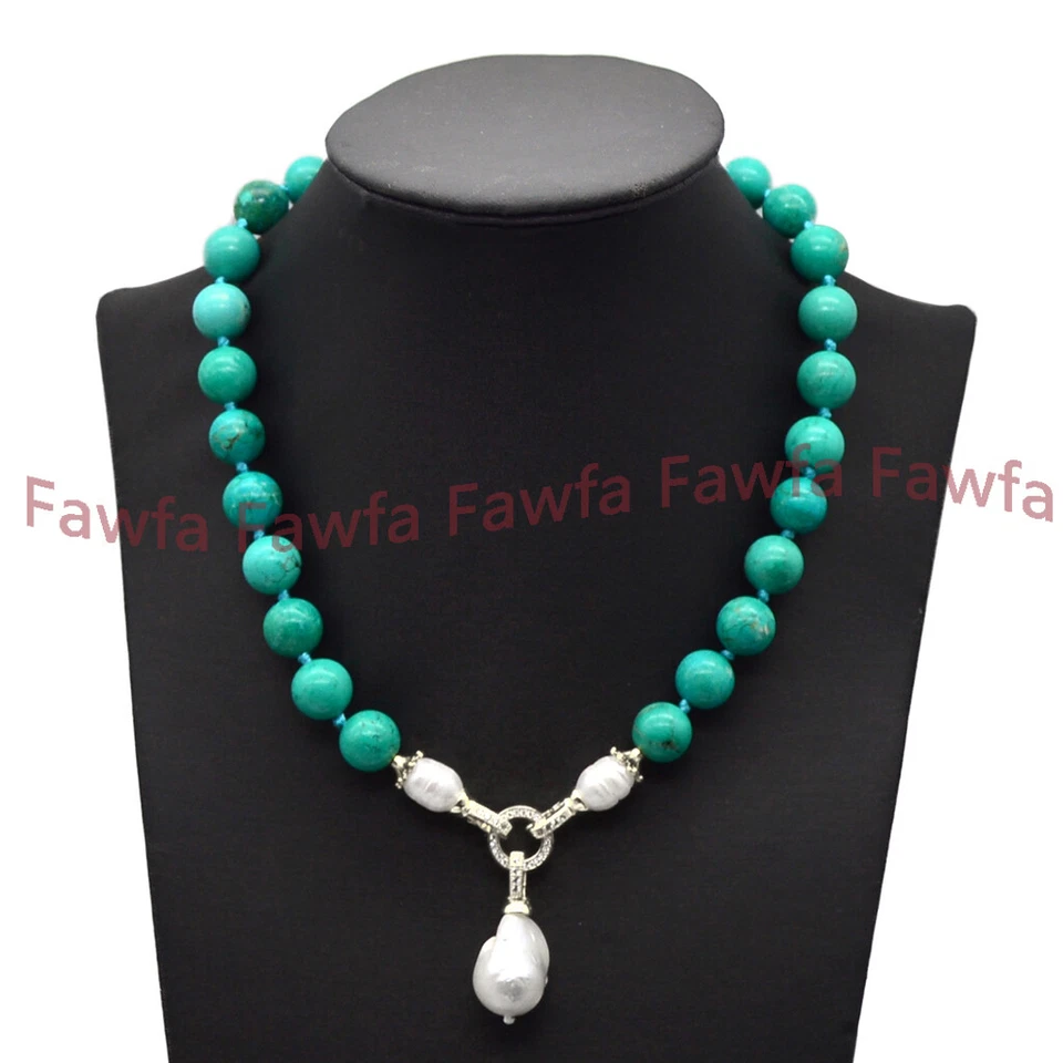 Conjunto de pulsera collar colgante de perlas barrocas cuentas redondas turquesa verde natural Foto 4 de 4