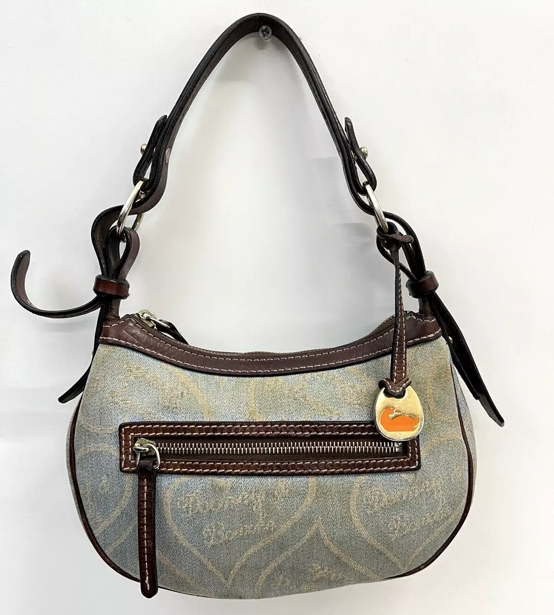 Vintage Dooney Bourke Purse Denim Hearts Blue Egg Pouchette NEEDS Cleaning