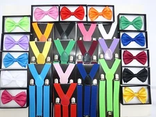 New SUSPENDER and BOW TIE Matching SET Tuxedo Wedding Suit  US SELLER