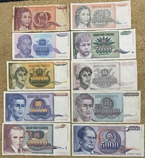 Lot of  10 Yugoslavia  banknotes, 1981-1993, free postage to all countries