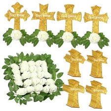 48 Pcs Baptism Centerpiece First Communion Decoration for Table 24 Wood Cross