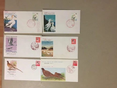 Six BIRDS Japan fdc .Each two same stamp,diff pictures
