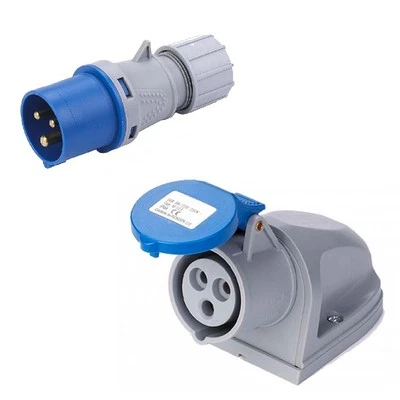 Deligo 240V 16A 2P+E Blue Industrial Plug & Surface Socket IP44
