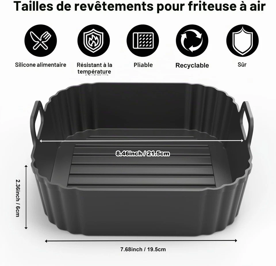 Moule Silicone Air Fryer 2 Paquet pour Philips,Moulinex,Ninja... ,21,5cm/15,2cm - Photo 3/4