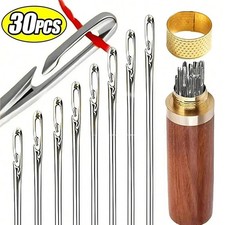 24pk Self Threading Sewing Needles Stainless Steel Darning Needles w/ Case