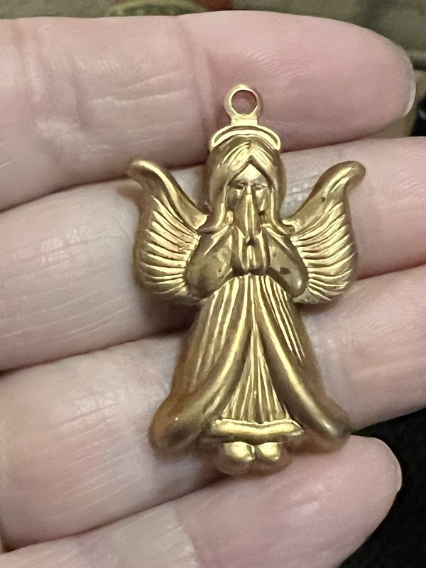 Angel Cherub Charm Pendant Vintage Brass Metal Stamping Necklace Jewelry 1.5”