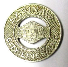 'Saginaw City Lines Inc'  Vintage Bus Token 7/8" Diameter 'Good For One Fare'