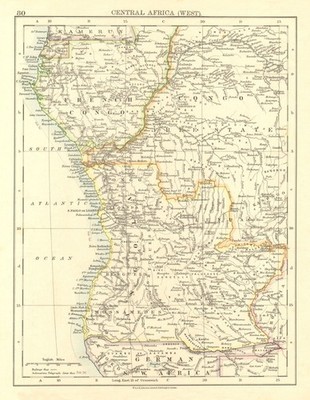 COLONIAL CENTRAL AFRICA. French Congo Free State Angola. JOHNSTON 1906 old map