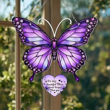 Custom Mom Window Hanging Charm Butterfly Suncatcher Gift Home Decor Glass Art