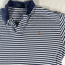 Polo Ralph Lauren Polo Shirt Mens Large Blue White Striped Excellent Cotton Pony