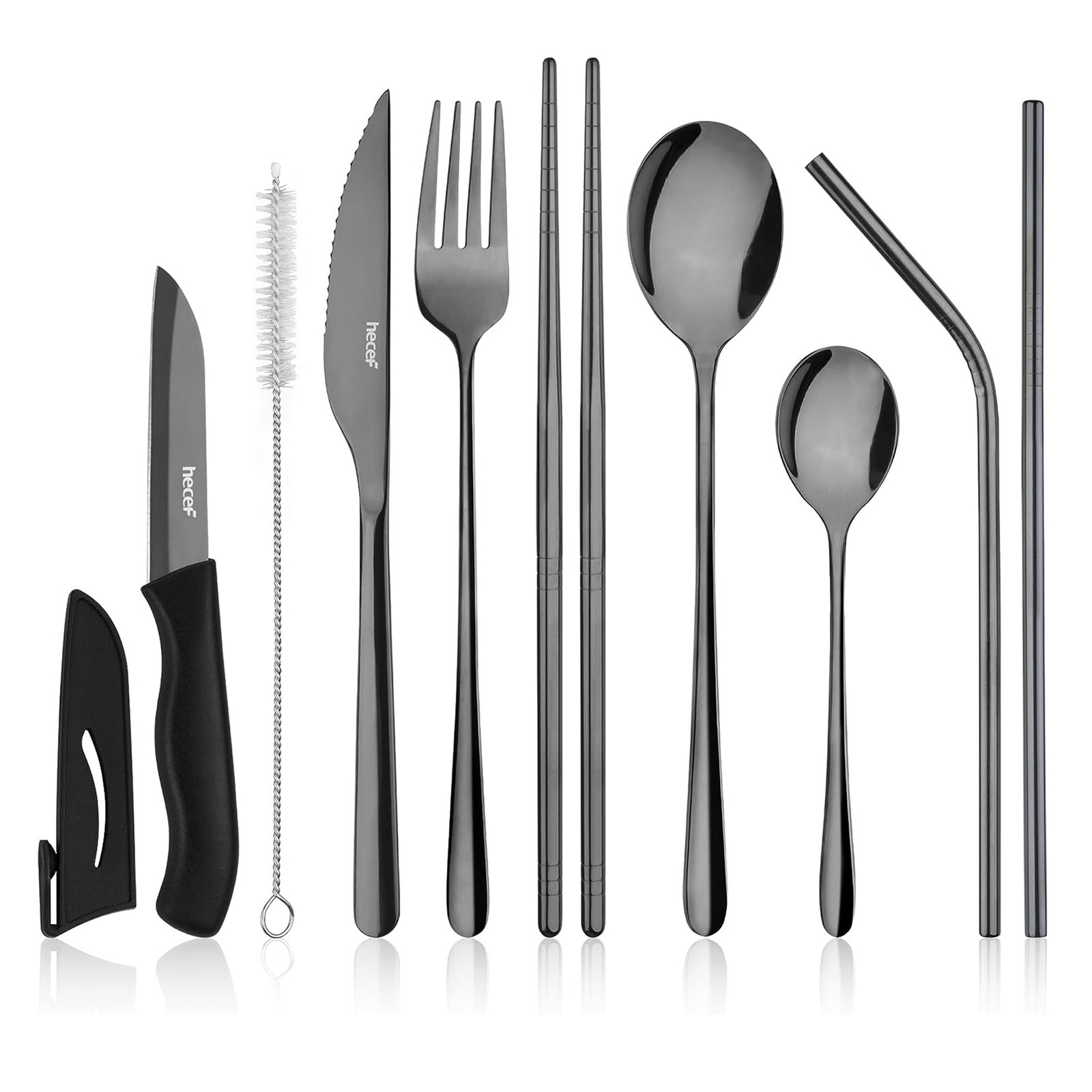 Juego de cubiertos portátiles de 10 piezas de utensilios de acero inoxidable con revestimiento de titanio camping