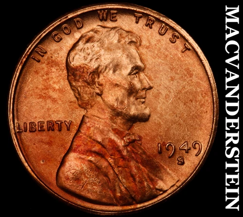 1949-S Lincoln Wheat Cent- Red- Choice Gem Brilliant Uncirculated Luster #J4265