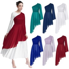 Womens Modern Flared Sleeve Dancewear Ceremonies Dress One Shoulder Gowns Party