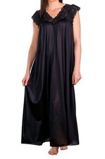 Shadowline Lingerie Long Lace Cap Sleeve Nightgown Black
