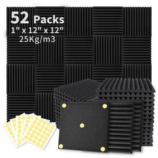 Focusound 52 Pack Acoustic Foam Panels 1" x 12" x 12" Wedge Panels 300PCS