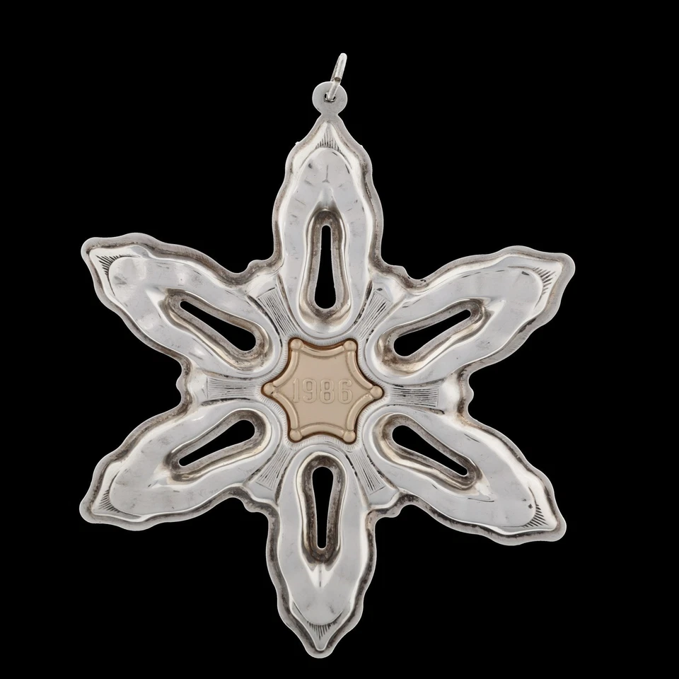 Gorham 1986 Plata Esterlina Oro Navidad Adorno Copo de Nieve 925 Decoración Vintage Foto 3 de 4