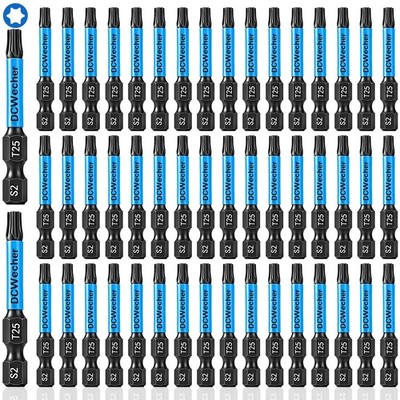50-Pack T25 Torx Bits for Impact Driver, 2-In S2 Steel Magnetic Star Bits wit...