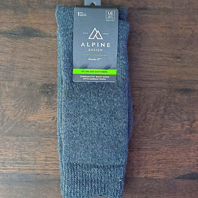Alpine Design Crew Socks Merino Wool Thermolite Moisture Wicking Gray L