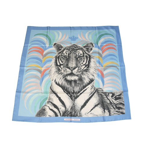 Hermes Tigre Royal Double Face 90 Silk Square Scarf Ciel Multicolor