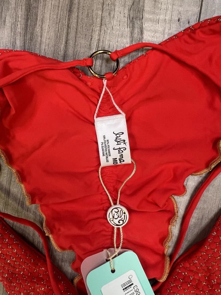 Luli Fama Sunkiss Glow Strappy Loop Brazilian Scrunch Bikini Bottom Medium NEW - Image 3 of 4