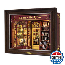 Book Nook Kit - 3D Wooden Puzzle, LED, Wall-Mountable Frame, DIY Miniature House
